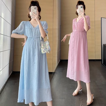 R50176 # Корейские модные женские платья больших размеров, летнее Шифоновое платье для беременных, одежда для беременных, платье для беременных