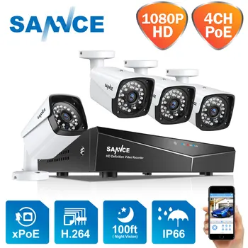 SANNCE 1080P XPOE комплект видеонаблюдения 4CH NVR cctv camera system 4PCS 2.0 MP 1920*1080 Всепогодная IP-камера видеонаблюдения