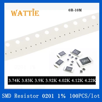 SMD резистор 0201 1% 3,74K 3,83K 3,9K 3,92K 4,02K 4,12K 4,22K 100 шт./лот микросхемные резисторы 1/20 Вт 0,6 мм *0,3 мм