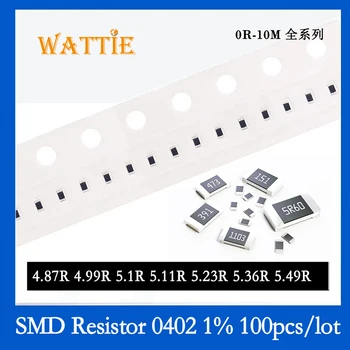 SMD резистор 0402 1% 4.87R 4.99R 5.1R 5.11R 5.23R 5.36R 5.49R 100 шт./лот микросхемные резисторы 1/16 Вт 1.0 мм * 0.5 мм