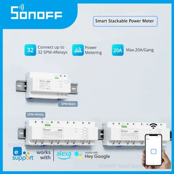 SONOFF SPM-Главный / 4Relay Наращиваемый измеритель мощности Wi-Fi Интеллектуальная защита от перегрузки Мониторинг метаданных Статистика электроэнергии Проверка в приложении