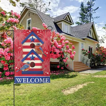 Texupday Добро пожаловать Отпразднуйте 4 июля Патриотическое Украшение скворечника Фейерверком Флаг Дома Америки Флаг двора на открытом воздухе Флаг сада