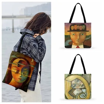 Абстрактная иллюстрация персонажа, Картина, сумка с принтом, женская повседневная сумка, женская сумка через плечо, Складная сумка для покупок, уличная сумка