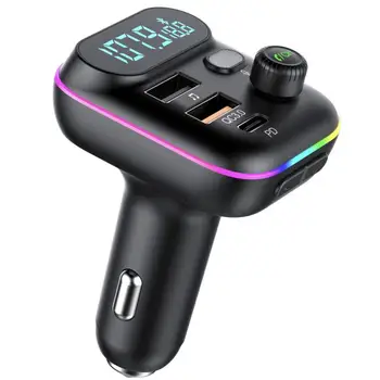 Автомобильное зарядное устройство T70 с красочным атмосферным освещением, Автомобильный Bluetooth MP3 FM-передатчик QC3.0, быстрая зарядка, вставка карты памяти, пение U-диска