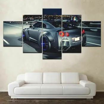 Автомобильный плакат Nissan GTR R35, спортивные автомобили, принты на холсте, Настенный арт-декор, 5 панелей, HD-печать, домашний декор без рамок