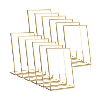 Акриловый Держатель знака в золотой рамке, держатель номера свадебного стола, Наклонная Подставка для меню, двусторонняя подставка, 4x6 дюймов по вертикали