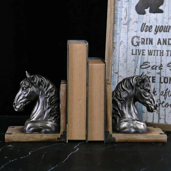Американский Ретро-Книжный шкаф с головой Лошади, украшения из смолы, Антикварные Статуэтки, Украшение книжной полки для домашнего кабинета, Подставка для книг, поделки