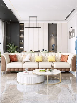 Американский легкий роскошный кожаный диван французского кремового цвета, высококачественная гостиная с 123 комбинациями, u-образный диван роскошного размера