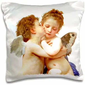 Амур и Психея в детстве, 1890-L Amour Infants-Бугро-Поцелуй ангелочка с херувимчиками-Классический-Наволочка белая