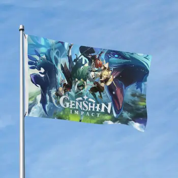 Аниме Genshin Impact Двусторонний флаг для домашней вечеринки, сада, внутренних и наружных флагов, декоративный баннер
