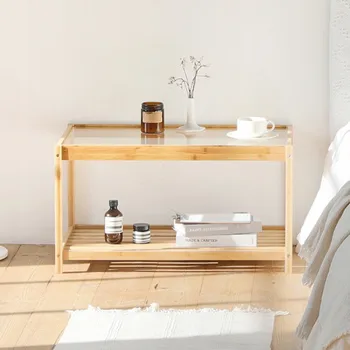 Бамбуковая мебель, приставной столик, журнальный столик, Легкая роскошь, простой прямоугольник, чайный столик из закаленного стекла, прикроватный столик для спальни
