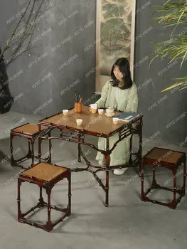 Бамбуковая мебель ручной работы, обеденный стол, Квадратный китайский обеденный стол, комбинация, Маленький квадратный столик, чайный столик под старину
