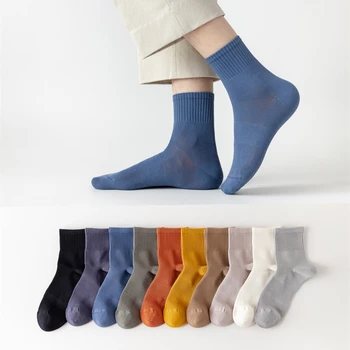 Бамбуковые 5 пар Мужские носки волокна сплошной цвет Харадзюку ретро сетчатые хлопковые носки высокого качества повседневные носки