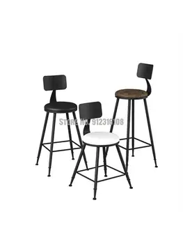 Барный стул высокий табурет Nordic modern simple family cafe табурет на стойке регистрации Стул для отдыха со спинкой Черный