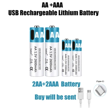 Батарея AA AAA 1.5V аккумуляторная батарея 2600mAh литий-ионная аккумуляторная батарея AA 1.5 V USB быстрая зарядка литий-ионной батареи