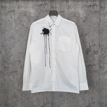 Белая рубашка с длинными рукавами в виде брызг чернил MM6, Пляжная повседневная рубашка с квадратным Территориальным морем