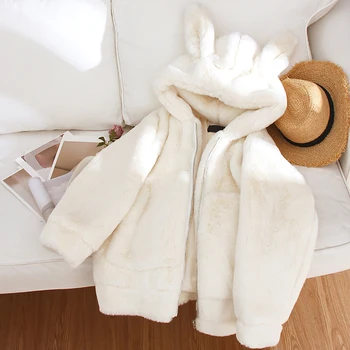 Белое пальто с милыми Заячьими ушками, женская Корейская модная зимняя куртка 2023, Осень-зима