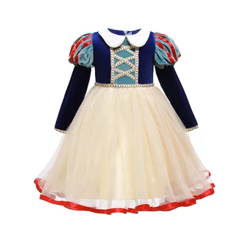 Белоснежное плюшевое платье принцессы, косплей, костюм Эльзы, детский день рождения, зимняя вечеринка с длинными рукавами, детское праздничное платье