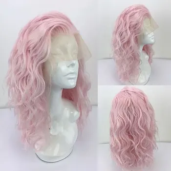 Белые розовые парики из мягких синтетических волос на кружеве, короткие волнистые термостойкие волокна, натуральные волосы без пробора для женщин