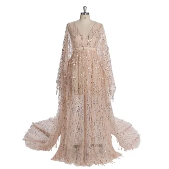Блестящий Вечерний халат в богемном стиле, прозрачное платье для фотосессии с длинными рукавами, Большие размеры YEWEN YW231034