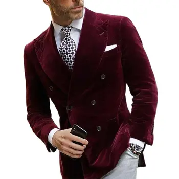 Бордовый бархатный блейзер для мужчин с двубортным смокингом, элегантный пиджак для курения 2023 года выпуска