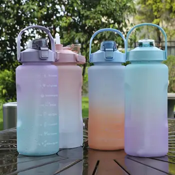 Бутылка для воды объемом 2000 МЛ с соломинкой, пластиковые бутылки большой емкости с отметкой времени, посуда для напитков для девочек, Портативная спортивная чашка для путешествий на открытом воздухе