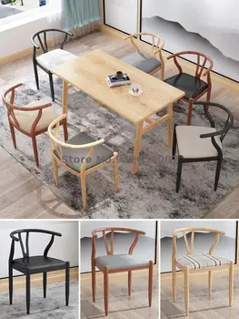 Бытовой обеденный стул простой железный мастер-стул Y-образный стул Новый китайский стул из массива дерева, имитирующий подлокотник чайного стула