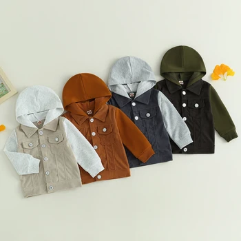 Вельветовая куртка для малышей Повседневное пальто с длинным рукавом и лацканами на пуговицах Толстовка Детская верхняя одежда