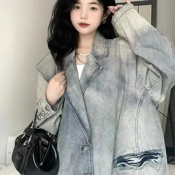Весенне-осеннее выстиранное пальто, джинсовая куртка, Женская Свободная Дикая Повседневная Винтажная Национальная тенденция, Уличная Корейская версия