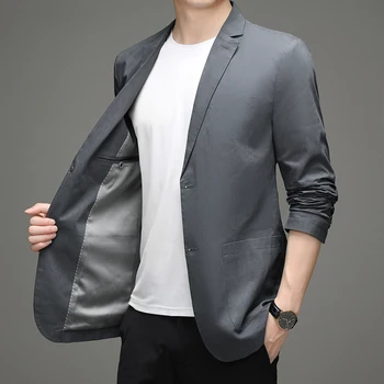 Весенне-осенний мужской костюм из смесового хлопка и льна высокого класса, доступный роскошный одноместный повседневный мужской пиджак в западном корейском стиле