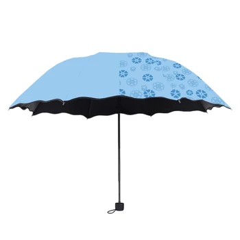 Ветрозащитный 3-х складной легкий зонт с черным клеевым покрытием, компактный зонт для летних дождливых или солнечных дней