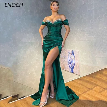 Вечерние платья ENOCH Modern Mermaid с разрезом сбоку, в виде сердца, с открытыми плечами, без спинки, выпускное платье в складку Длиной до пола, Vestidos De Gala
