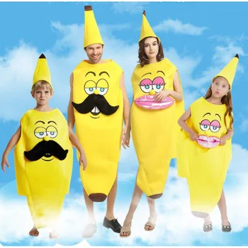 Взрослый Детский костюм с банановой едой, Семейный Забавный комбинезон, костюм талисмана, Банановое Маскарадное платье, Мультяшная Маскарадная одежда на Хэллоуин