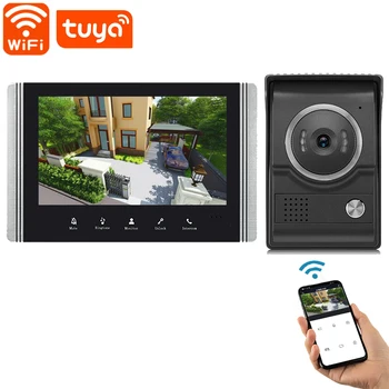 Видеодомофон Tuya 7-дюймовый дверной звонок с камерой и монитором Видеодомофон Визуальный двусторонний домофон Аудио Дистанционная разблокировка