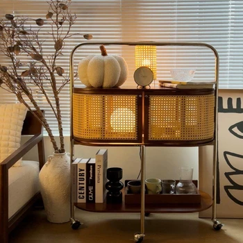 Винтажный буфет из ротанга, массив дерева, шкаф для хранения чая на веранде, диван в скандинавском стиле из нержавеющей стали