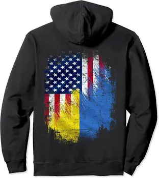 Винтажный пуловер с украинским и американским флагами, толстовка с капюшоном из нового 100% хлопка, Удобная повседневная мужская одежда, модная уличная одежда