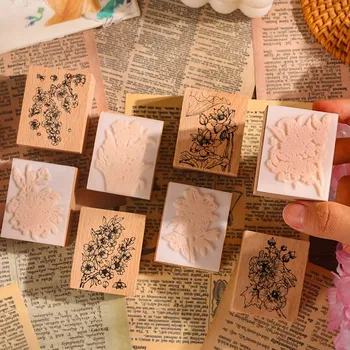 Винтажный штамп с цветами и растениями, поделки из розового дерева, резиновые штампы для изготовления открыток, ежедневник, принадлежности для скрапбукинга
