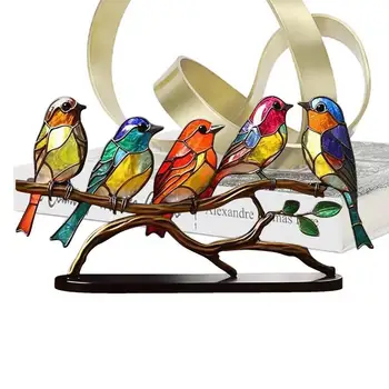 Витражные птицы на ветке, витражные птицы на ветке, украшения для рабочего стола, металлическая основа, домашний декор, долговечный акрил
