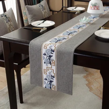 Водонепроницаемая вышитая настольная дорожка в новом китайском стиле, Чайный коврик, ткань для чайного столика, Скатерть в длинную полоску, хлопок и лен, чайный столик