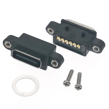 Водонепроницаемый разъем USB 3.1 Type C, 6-контактный Разъем-розетка, сквозные отверстия, Разъем для зарядки печатной платы С отверстиями для винтов, USB-C