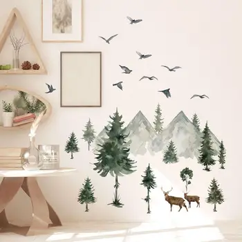 Горы и деревья Лесные животные Детский сад ПВХ Самоклеящиеся наклейки на стену Декор стен Аксессуары для дома Обои