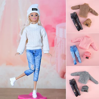 Горячая распродажа, 1/6 одежда для куклы Барби, Свитер, шляпа, джинсовый костюм, 30-сантиметровая кукольная одежда для Baibie, 3 комплекта аксессуаров для одевания.