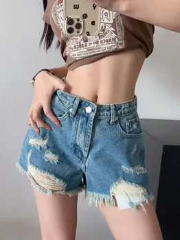 Горячие сексуальные милые корейские женские джинсовые шорты с высокой талией и грубым краем для женщин American Summer Hot Shorts V574