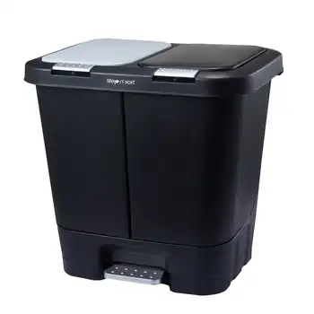 Двойная пластиковая корзина для мусора и вторичной переработки с медленно закрывающейся крышкой, черная, 11 галлонов
