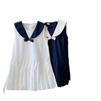 Детская одежда 2023, летняя новинка для девочек, милое платье-жилет в стиле колледжа без рукавов