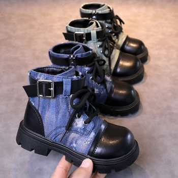 Детские ботинки 2023, осень-зима, Короткие ботинки для мальчиков, ботильоны для девочек в британском стиле, Модная детская Повседневная обувь на молнии сбоку