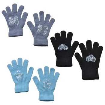 Детские перчатки от 4 до 12 лет, зимние теплые вязаные перчатки Унисекс для девочек и мальчиков, детские однотонные варежки, перчатки с полными пальцами QX2D