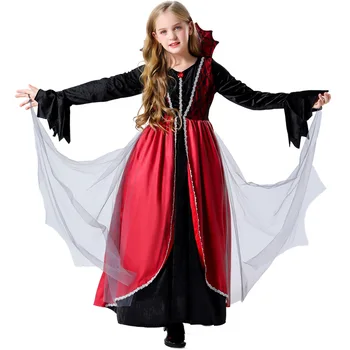 Детский костюм вампира на Хэллоуин для девочек, детская одежда для выступлений в стиле фэнтези Ведьмы, маскарадное праздничное платье для косплея