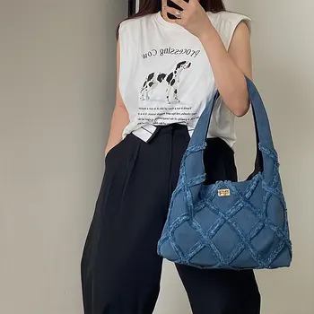Джинсовая сумка с кисточками, брендовая холщовая сумка 2023, женская сумка большой емкости, повседневная сумка через плечо, сумка для покупок, сумка для хранения, Замшевая прямая поставка