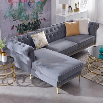 Диван Velvet Home, Современный диван с откидной спинкой, Секционный диван Chesterfield, Классическая мебель для гостиной, гостиничный диван-кресло L-образной формы